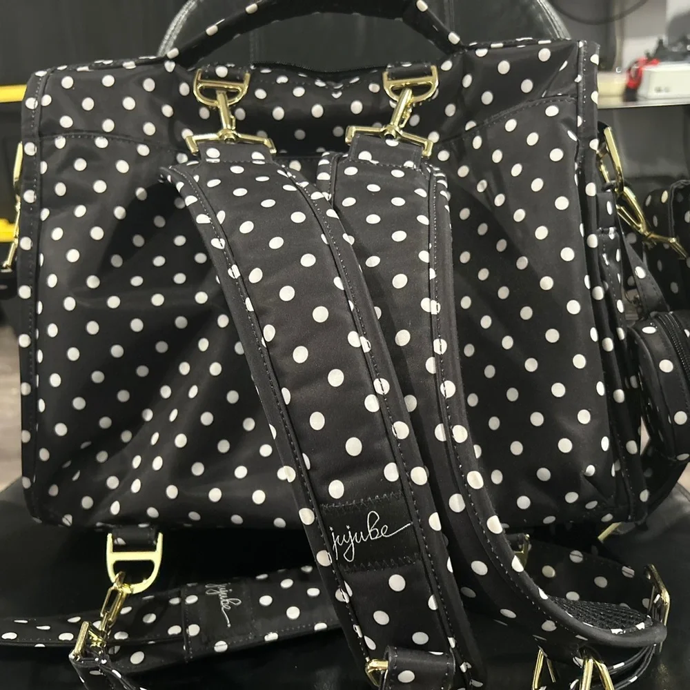 Jujube Black and White Polka Dot Baby Bag with changing pad